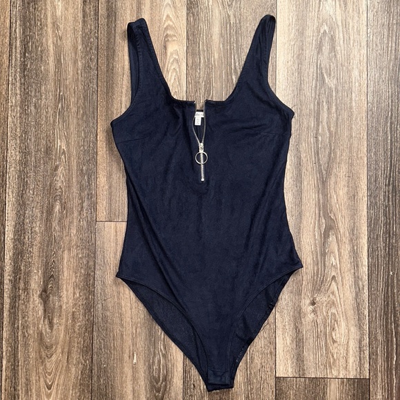 Suede Navy Bodysuit - Picture 1 of 3